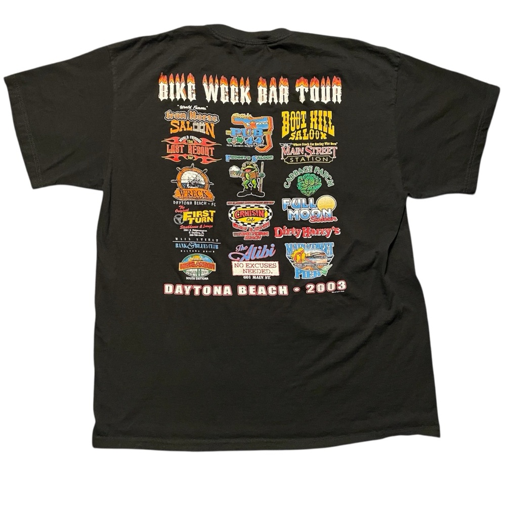 Vintage 2003 Daytona Beach FL Bike Week Bar Tour Mens Large Black T-Shirt Y2K